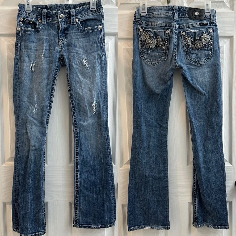 Miss Me Jeans JP5497B Boot Distressed Rhinestones Size 28